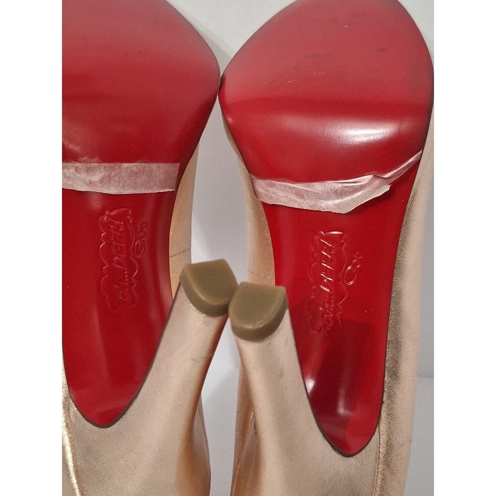 Oh! Deer! Vintage Leather Peep Toe Heels Women Sz 10 M Gold Platform Red Bottoms